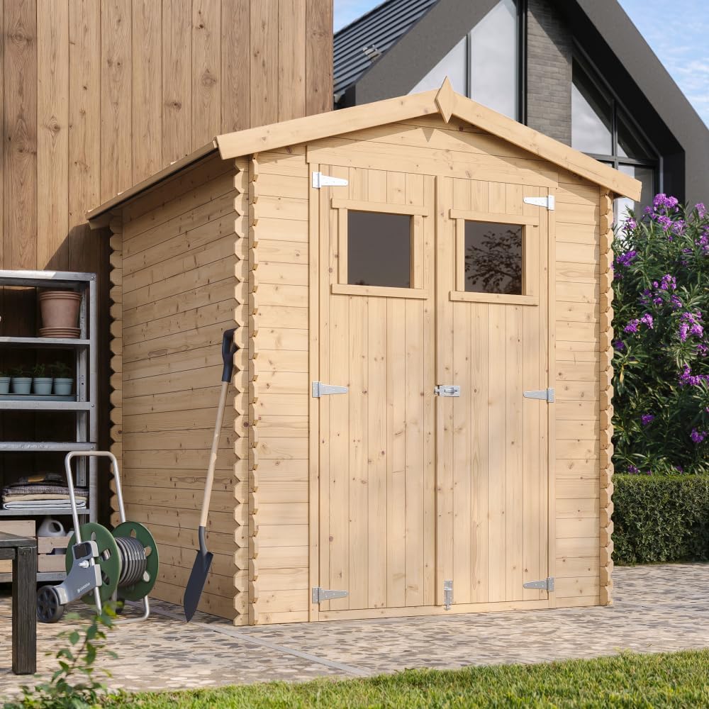 TIMBELA - abri de jardin bois, 186x196x218 cm, stockage, outils, vélos - M320