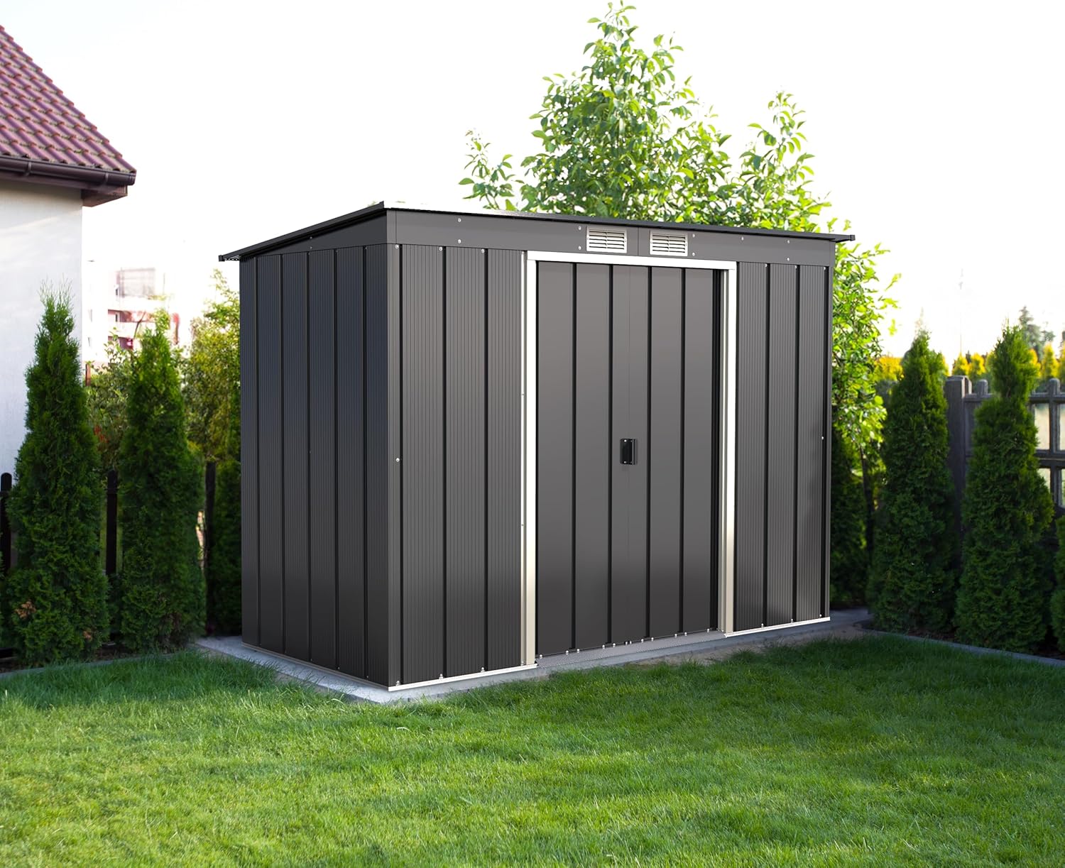 Duramax ECO 8 x 4 (2.85 m²) abri de jardin en métal à toit pentu, Abri de jardin en métal galvanisé à chaud, Abri de stockage d'outils, structure de toit renforcée, anthracite
