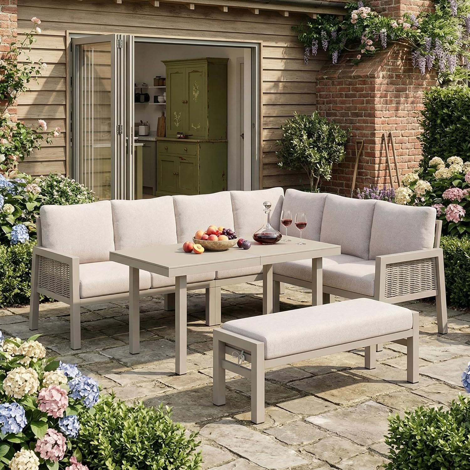 Sapgaks - I-Kaki - ensemble jardin 8 pers. - fer, verre, corde PE