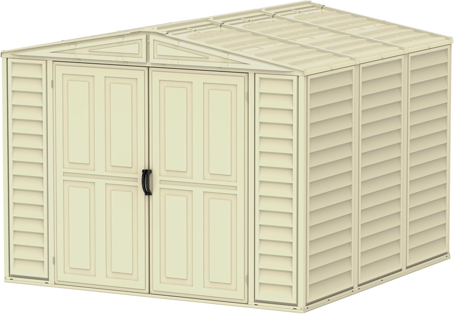Duramax DuraMate 8 x 8 (5.75 m²) Abri de jardin en plastique avec kit de fondation en métal, structure de toit en métal robuste, abri en vinyle sans entretien - Ivoire