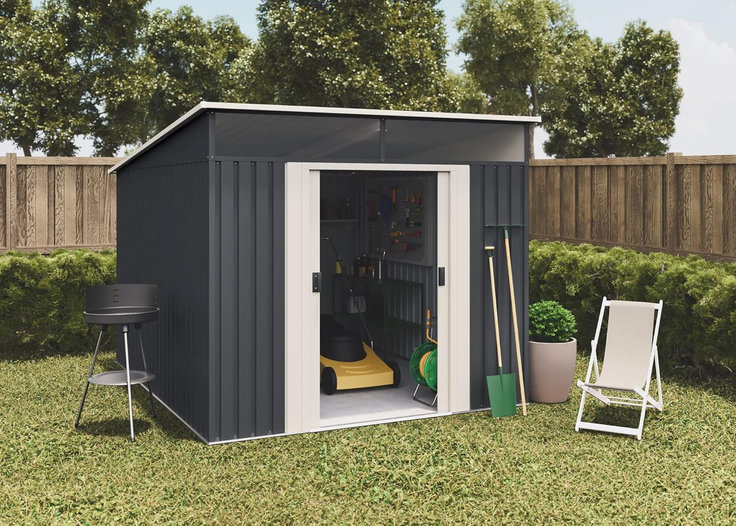 Wasabi - Stark - 279x238x203cm - abri métal 6.6m², fenêtre, porte double, toit plat