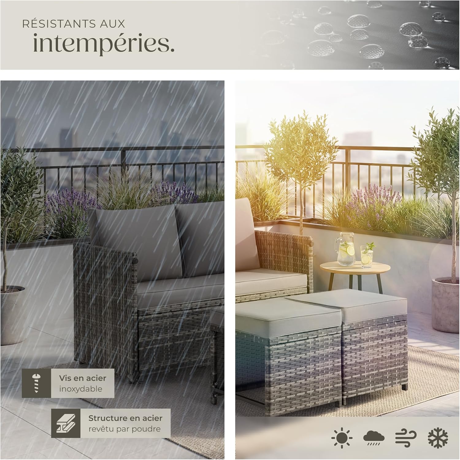 tectake - Salon de jardin 2en1 modulable 4 places - encastrable