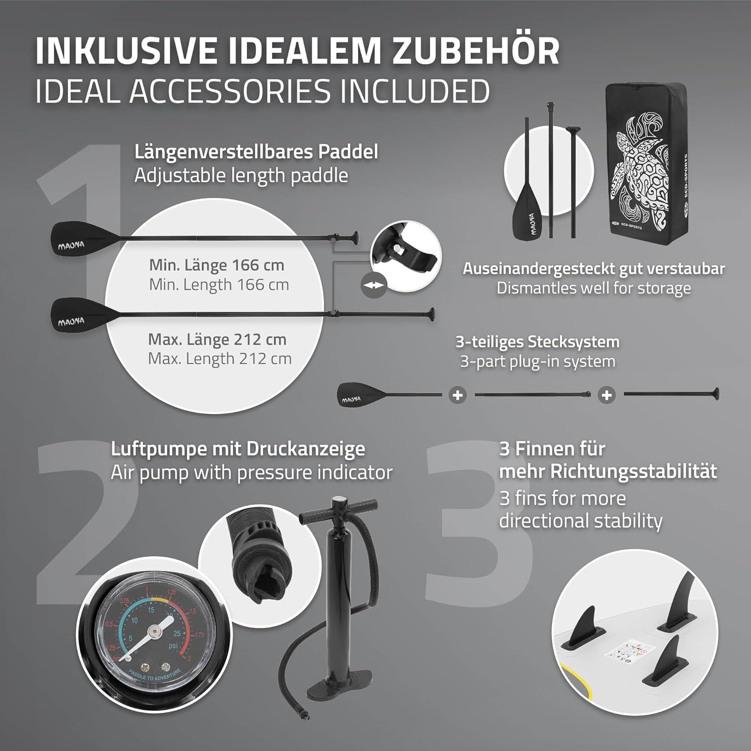 ECD Germany - SUP gonflable série Stand Up - 305/308/320/380 cm - PVC, 120/150 kg, 10/15 cm d'épaisseur