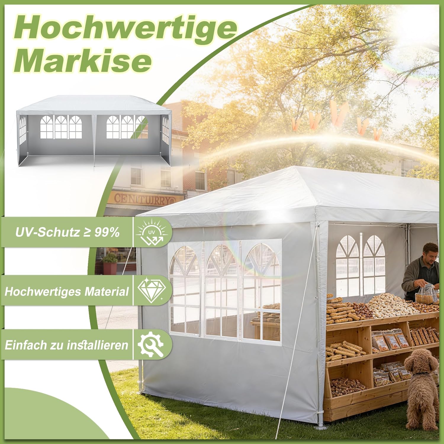 LZQ - tonnelle jardin série emboîtement, 3x9m, imperméable, fenêtres, toit, 8 parois, gris LZQ