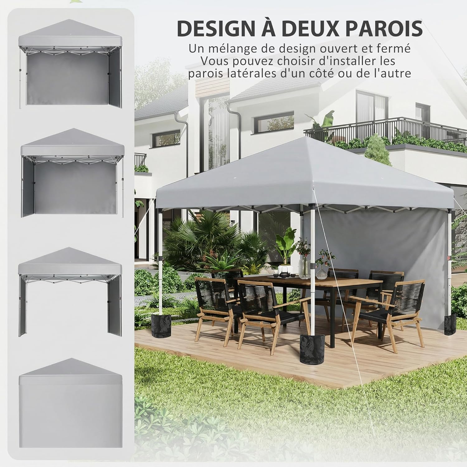 Outsunny - tonnelle pop-up réglable UV30+ 297x297x288cm - 2 parois, sac inclus