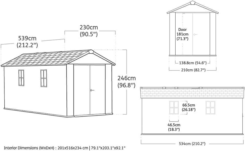 Keter - Newton 7517 - 539x230x246 cm - abri jardin plastique bois, fenêtres, verrouillable