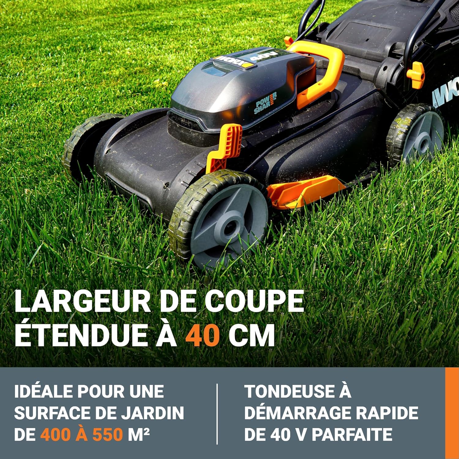 Worx - tondeuse sans fil série 40V - 40cm - 2x4Ah, silencieuse - WG743E