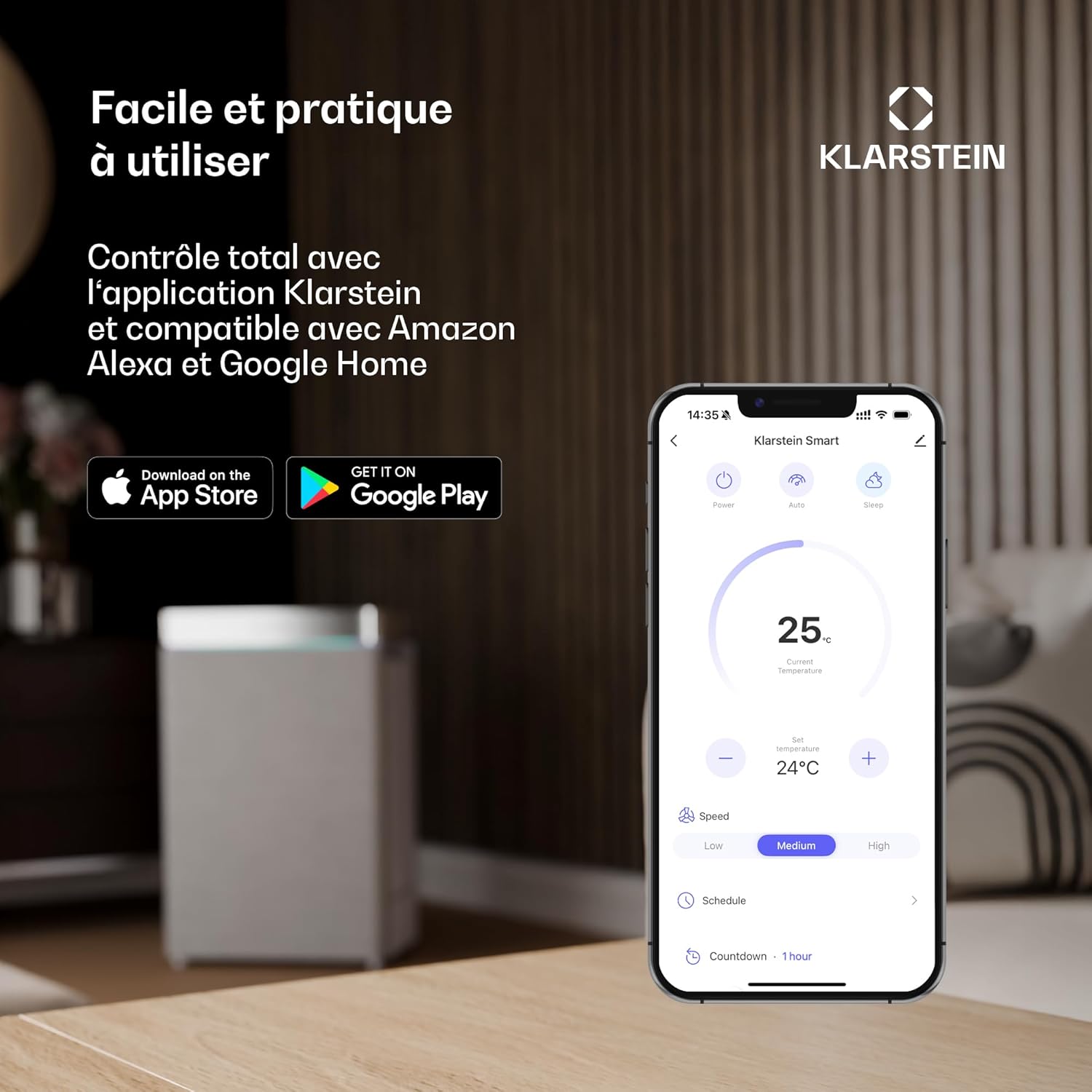 Klarstein - Rafraîchisseur d'air 5L, télécommande, applis, 30m², Black