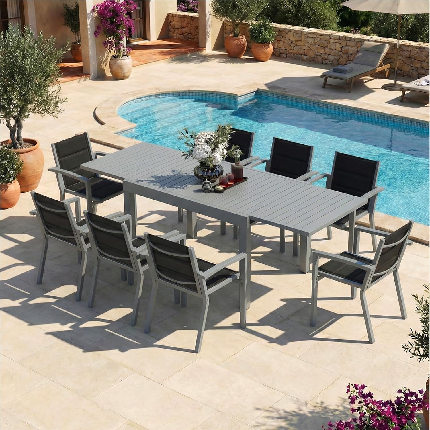 Devoko - Table de jardin extensible - 130/260x80x75 cm - aluminium, résistante intempéries