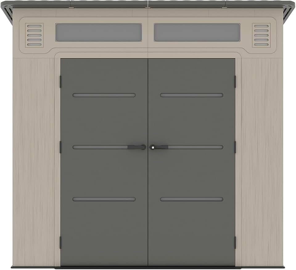 Vente-unique - Abri de jardin résine 6,5m², plancher, beige/gris, ép. 22mm, ANTEVA