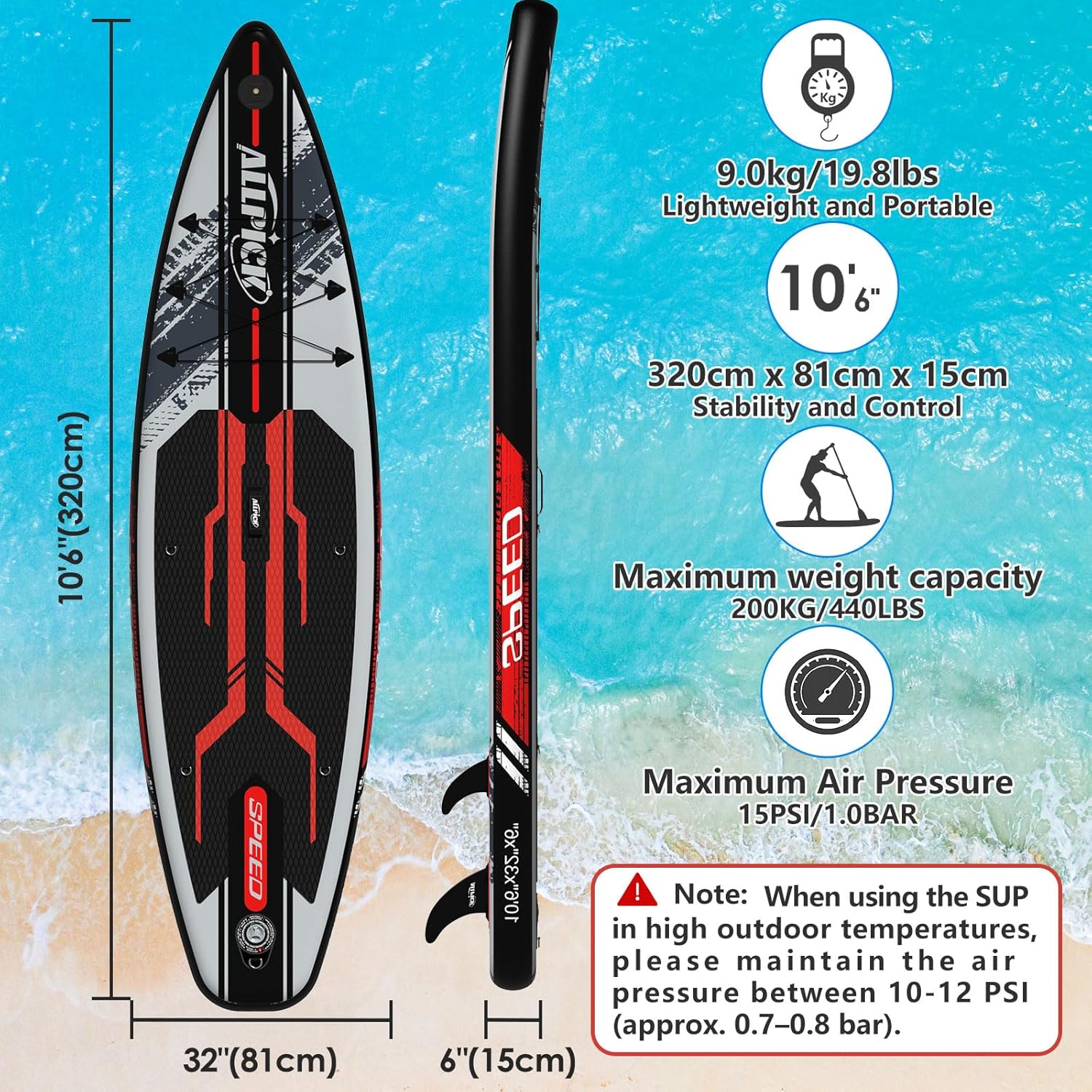 ALLPICK - Paddle gonflable 320 cm - caméra, pagaie, 200 kg