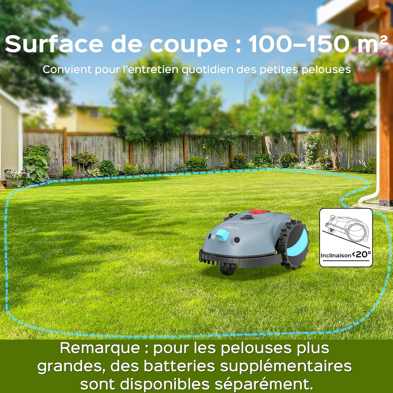YARDCARE - Robot tondeuse Vision, évitement obstacles, batterie 4Ah V100