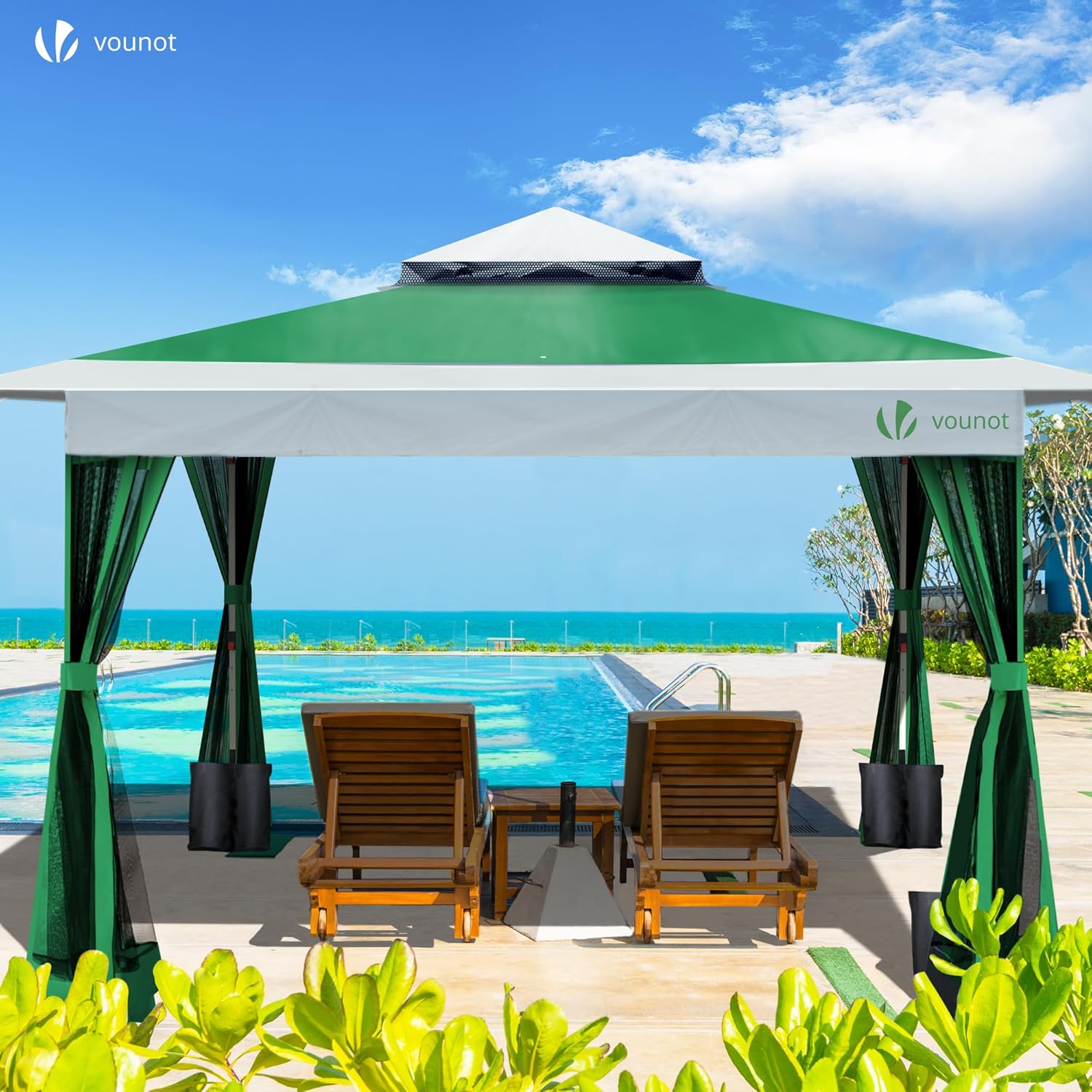 VOUNOT - Tonnelle Jardin Extérieur 3.6x3.6m acier moustiquaire belvédère