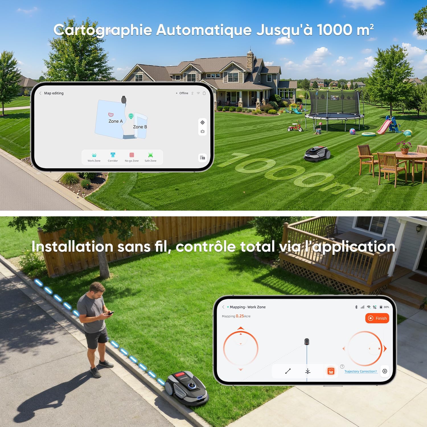 Sunseeker - S4 série - robot tondeuse 1000m² - LiDAR 360°, IA, multi-zones, app