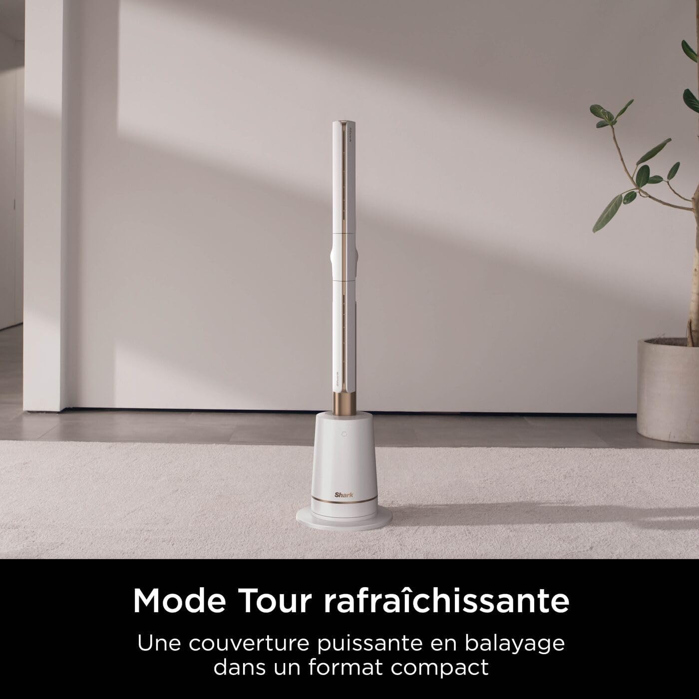 Shark TurboBlade Ventilateur colonne sans pale, Rafraîchissement multidirectionnel à haute vitesse jusqu’à 20 mètres, Discret, 10 vitesses, 180°, Facile à nettoyer, Blanc TF200SEUWH