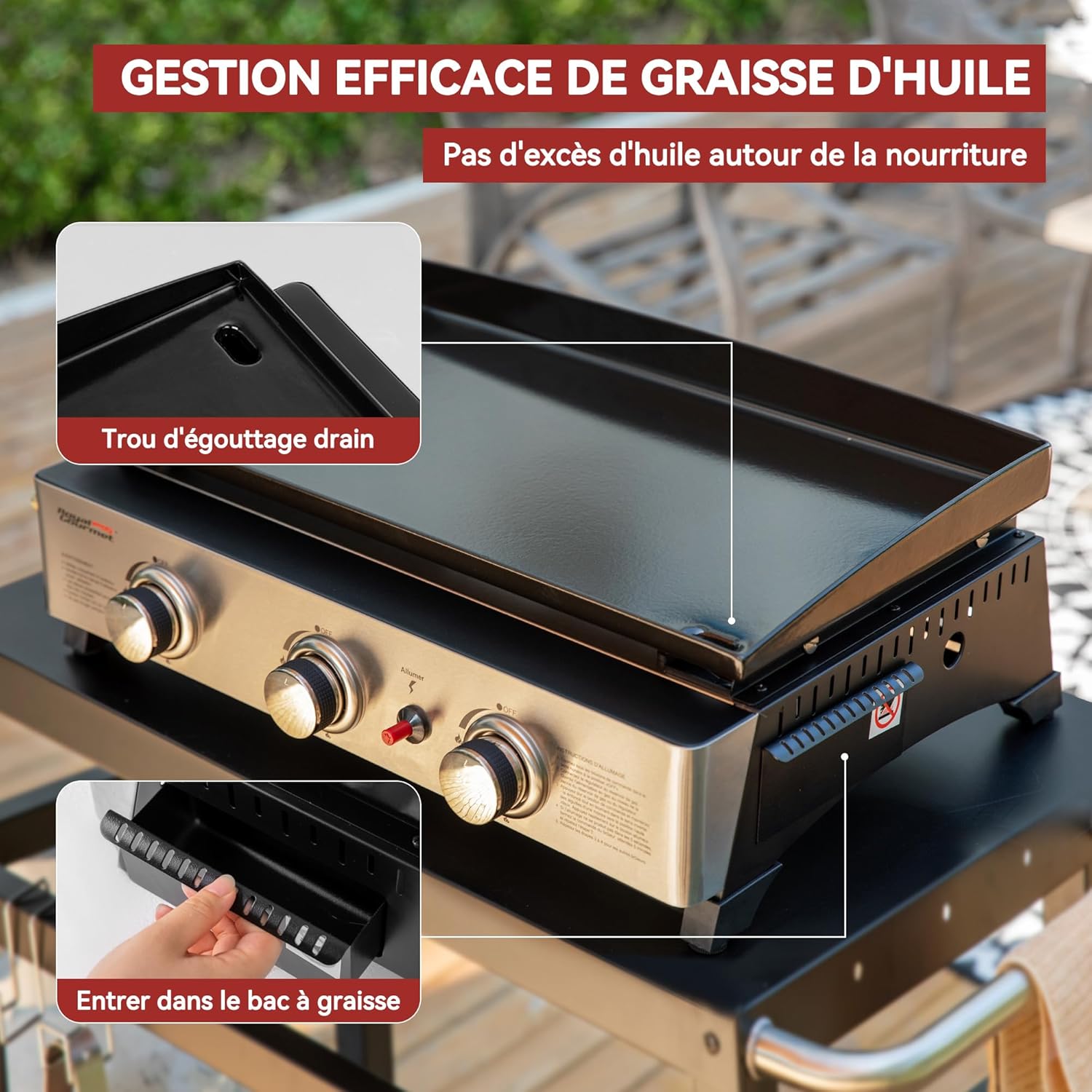 Royal Gourmet - Plancha Gaz 3 brûleurs - 62x35,5 cm - acier émaillé, portable, 7.5kW