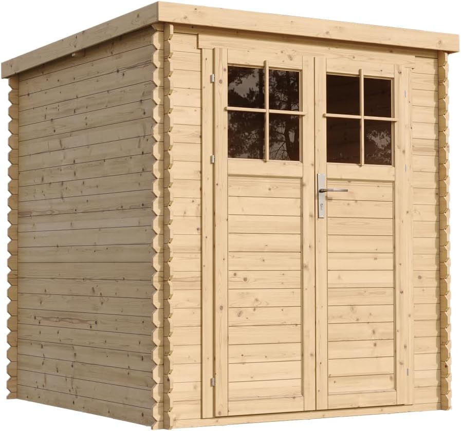 Timbela - Abri de jardin bois 204x204x200 cm, porte verrouillable, fenêtres, toit étanche - M309F