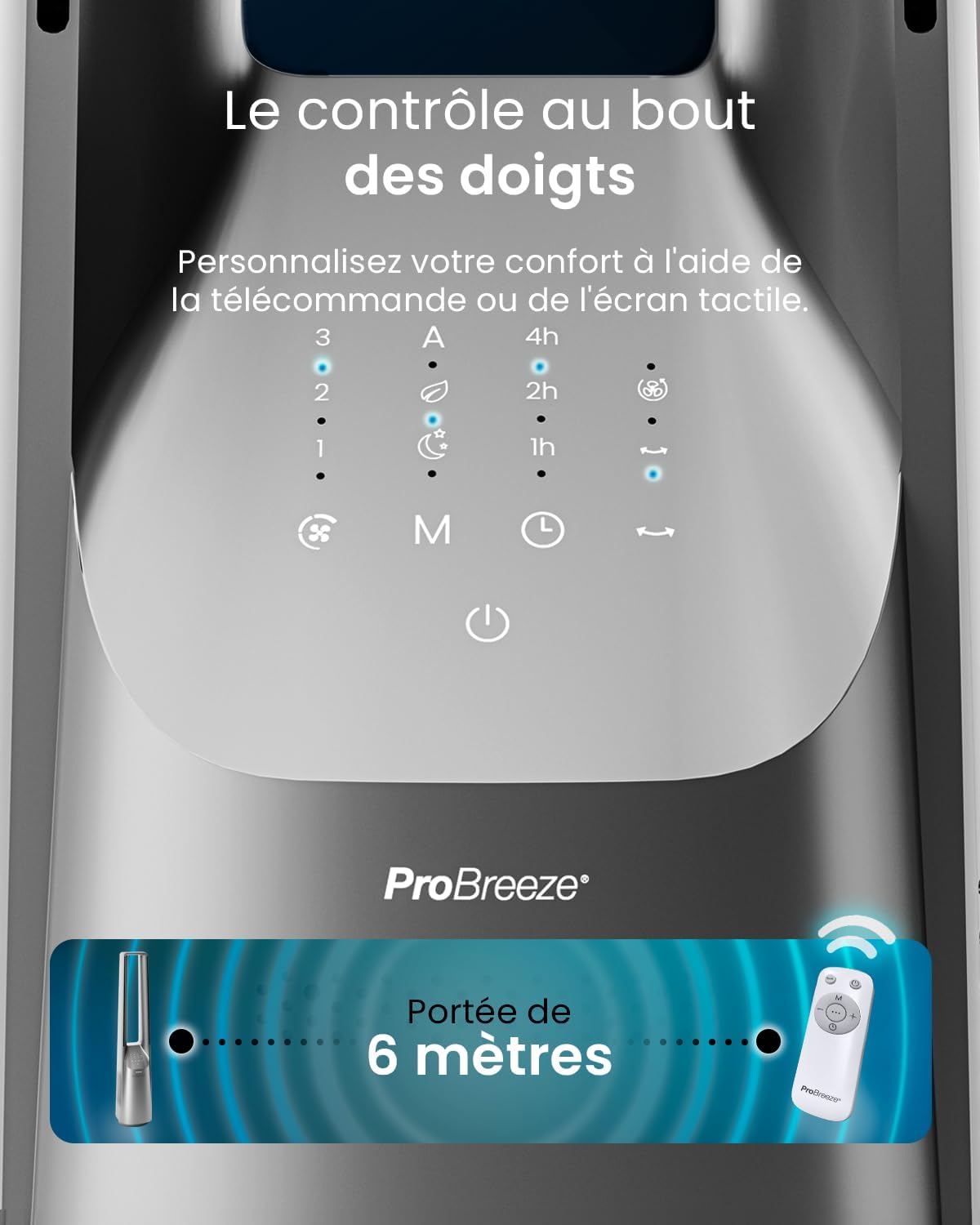 Pro Breeze - Ventilateur tour 101 cm, 6 vitesses, oscillant, silencieux