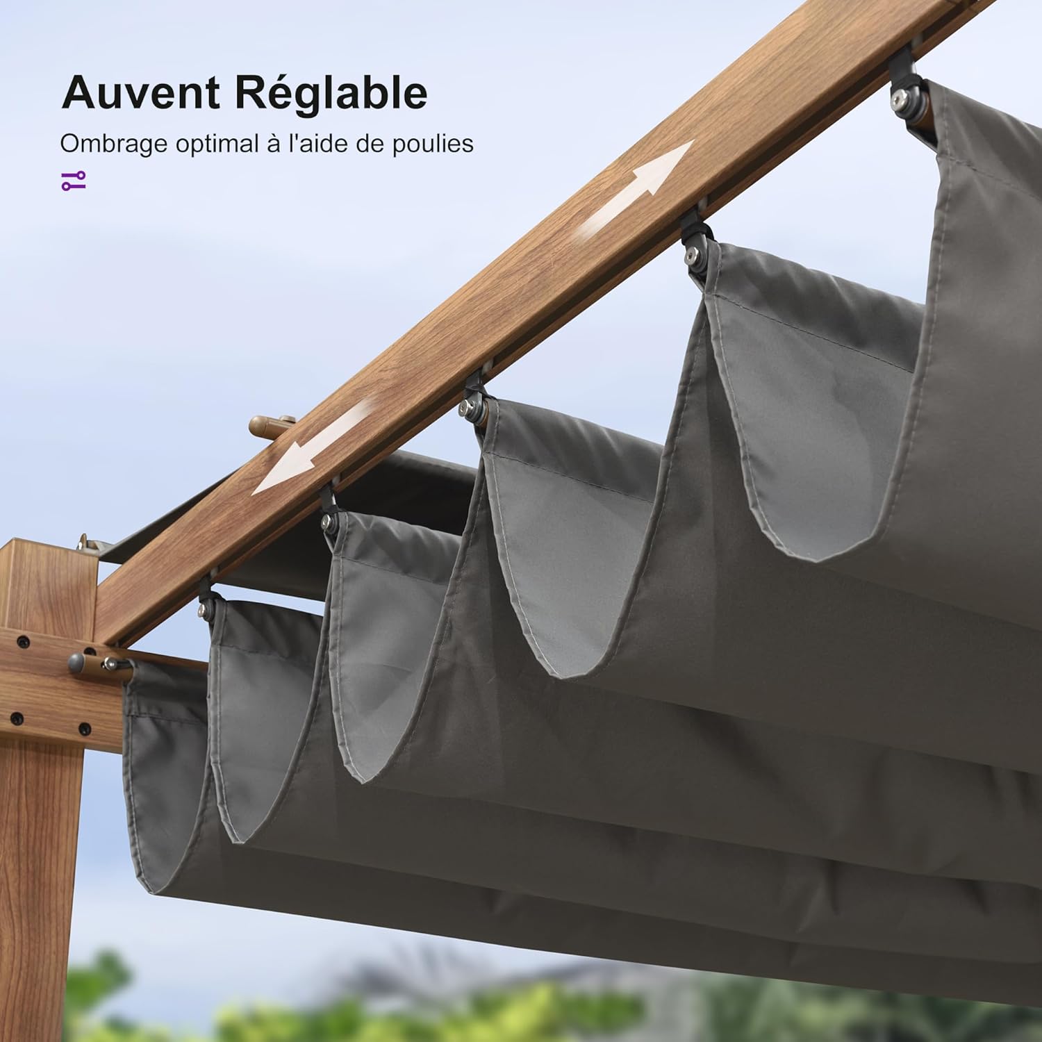 PURPLE LEAF - Pergola aluminium - 4x3m - toile rétractable, teck, imperméable