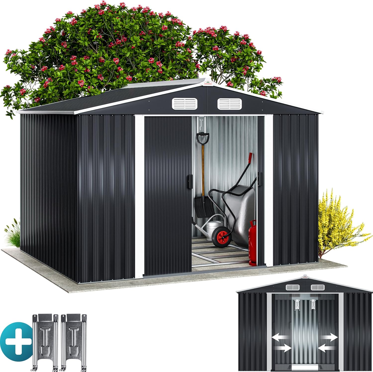 GARDEBRUK - Abri jardin métal XXL - 260x205x180cm - Porte coulissante, fondation, rangement outils -  GARDEBRUK