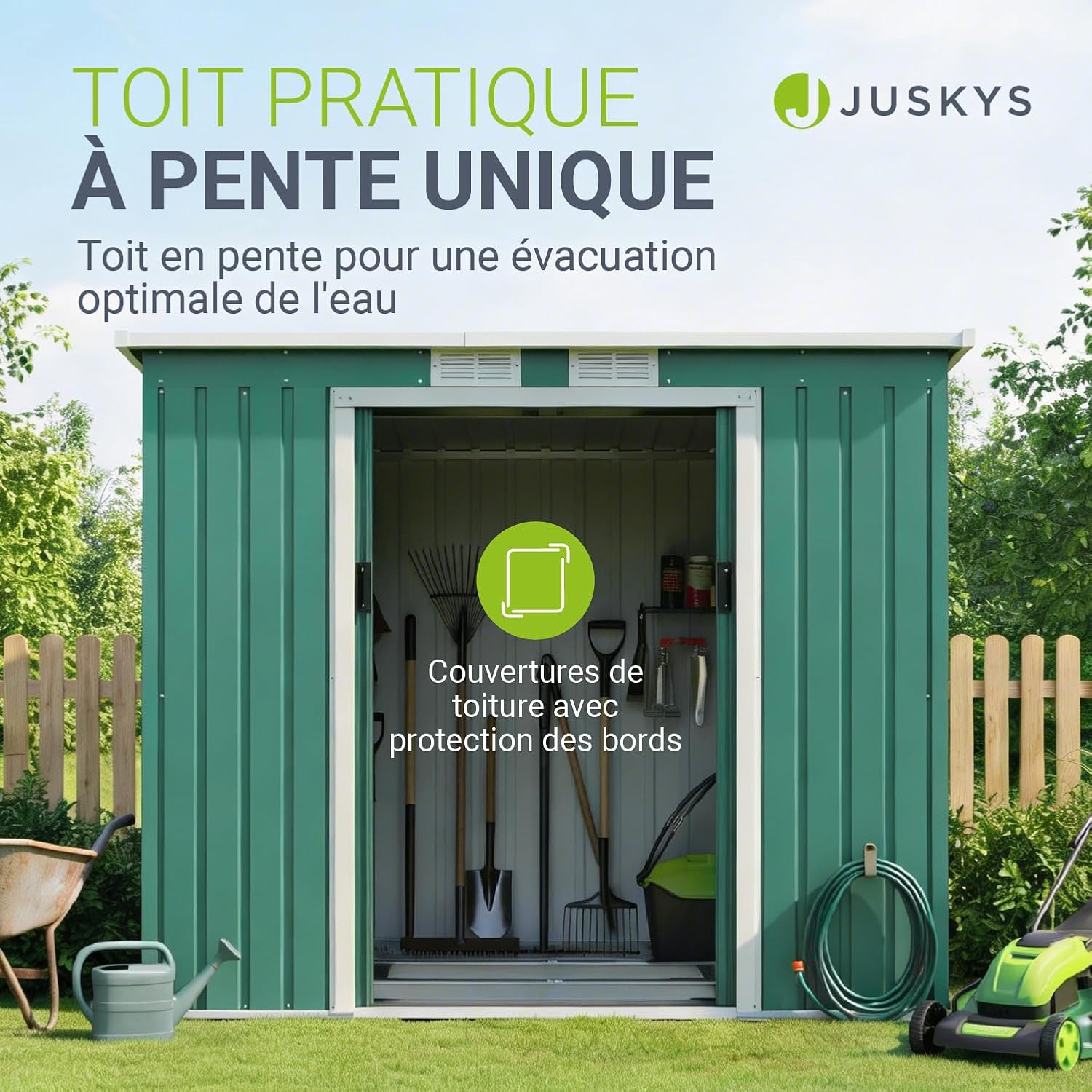 Juskys - abri de jardin métal série M - 213x130x173 cm - toit en pente, porte coulissante, fondation