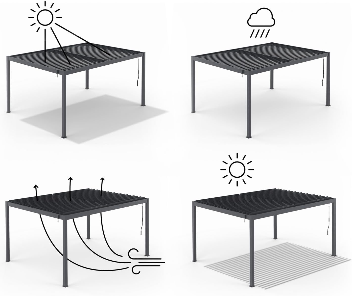 IDMarket - Pergola bioclimatique Acier 3x4m Gris Anthracite
