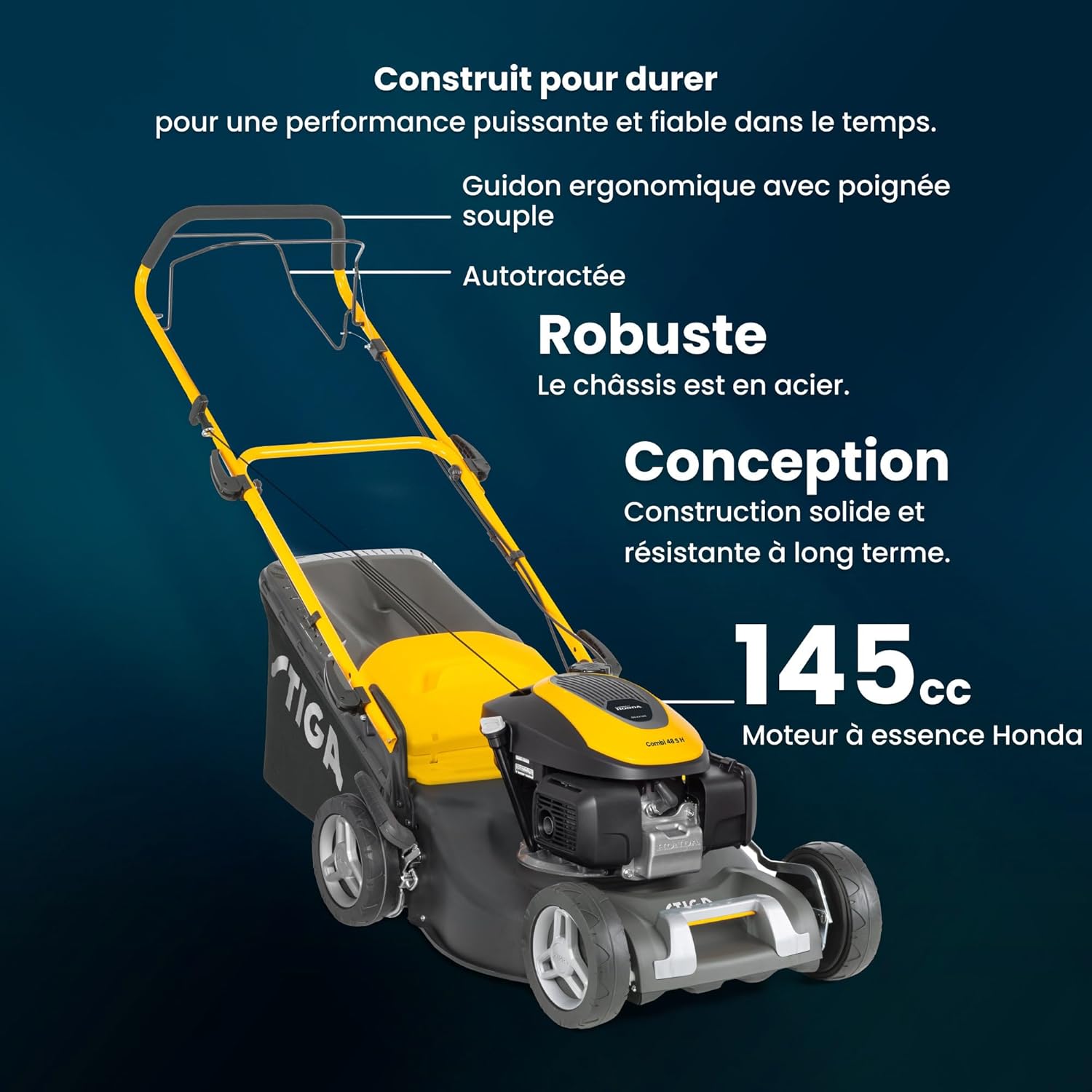 STIGA - Combi 48 S H - 46 cm - 145 cm³, 60 L, 3-en-1, pelouses 1200 m²