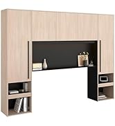 Vente-unique - Pont de lit avec compartiments - avec LED - Largeur 265 cm - Couleur : Naturel et noir...