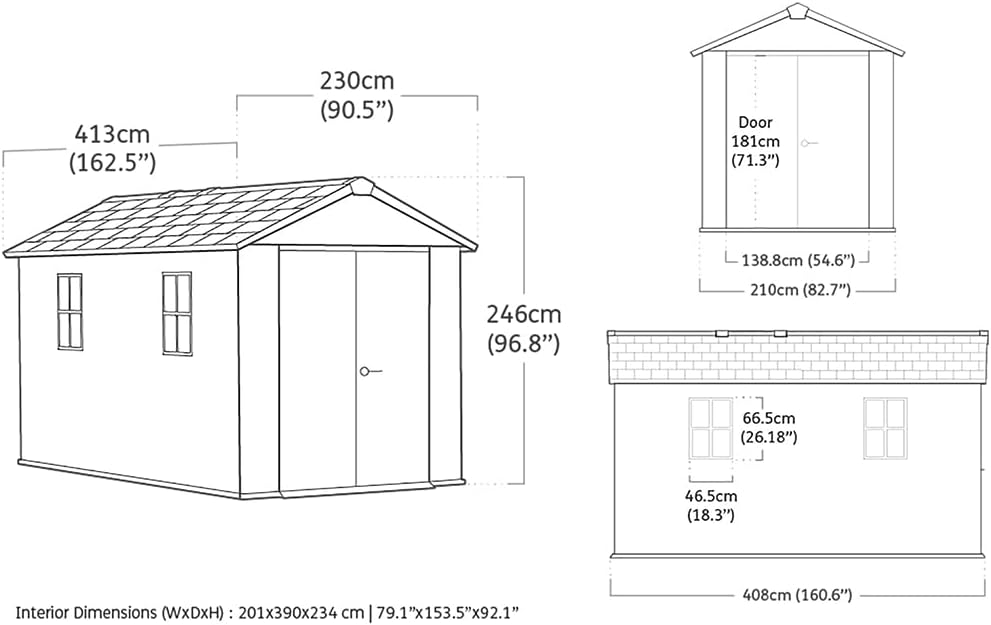 Keter Newton Plus Abri de jardin extérieur, résine Evotech, aspect bois, avec fenêtres, lucarne et peut être fermé (7513)