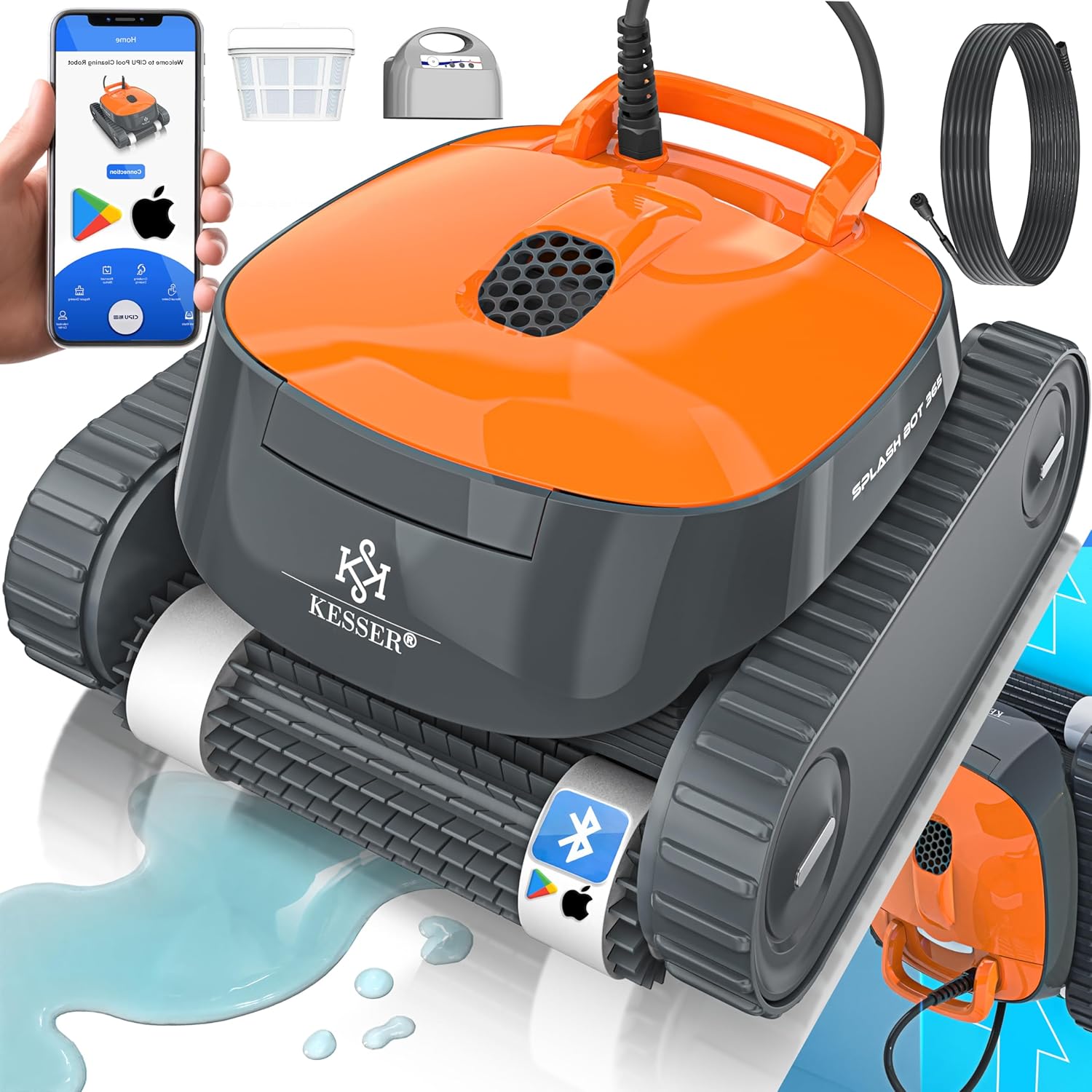 KESSER - robot piscine - jusqu'à 100 m² - nettoyage sol, mur et ligne d'eau, contrôle via appli