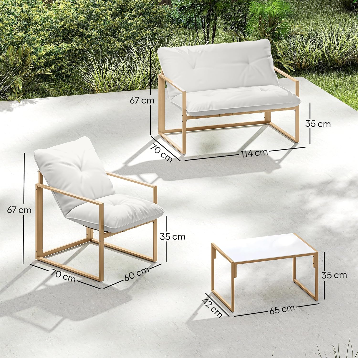 Outsunny - Salon de jardin 4 pcs - cadre acier, coussins 15cm épais