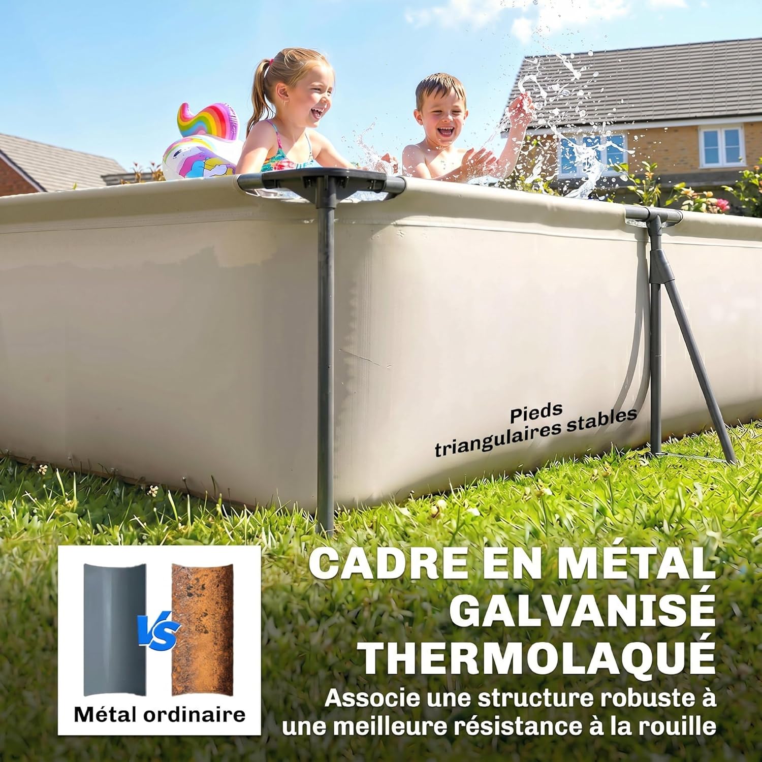 Outsunny - Piscine tubulaire familiale 394x208x80cm, PVC triple couche, structure stable, facile à monter - 6075L