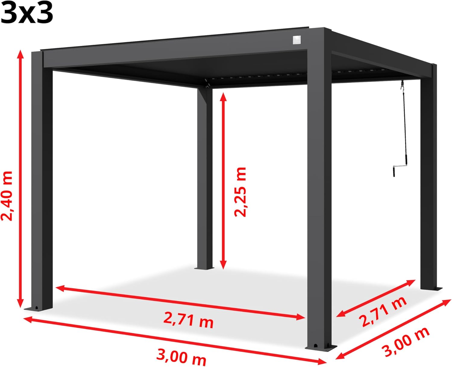 Primeyard - Pergola série aluminium 3x3 m - lames orientables