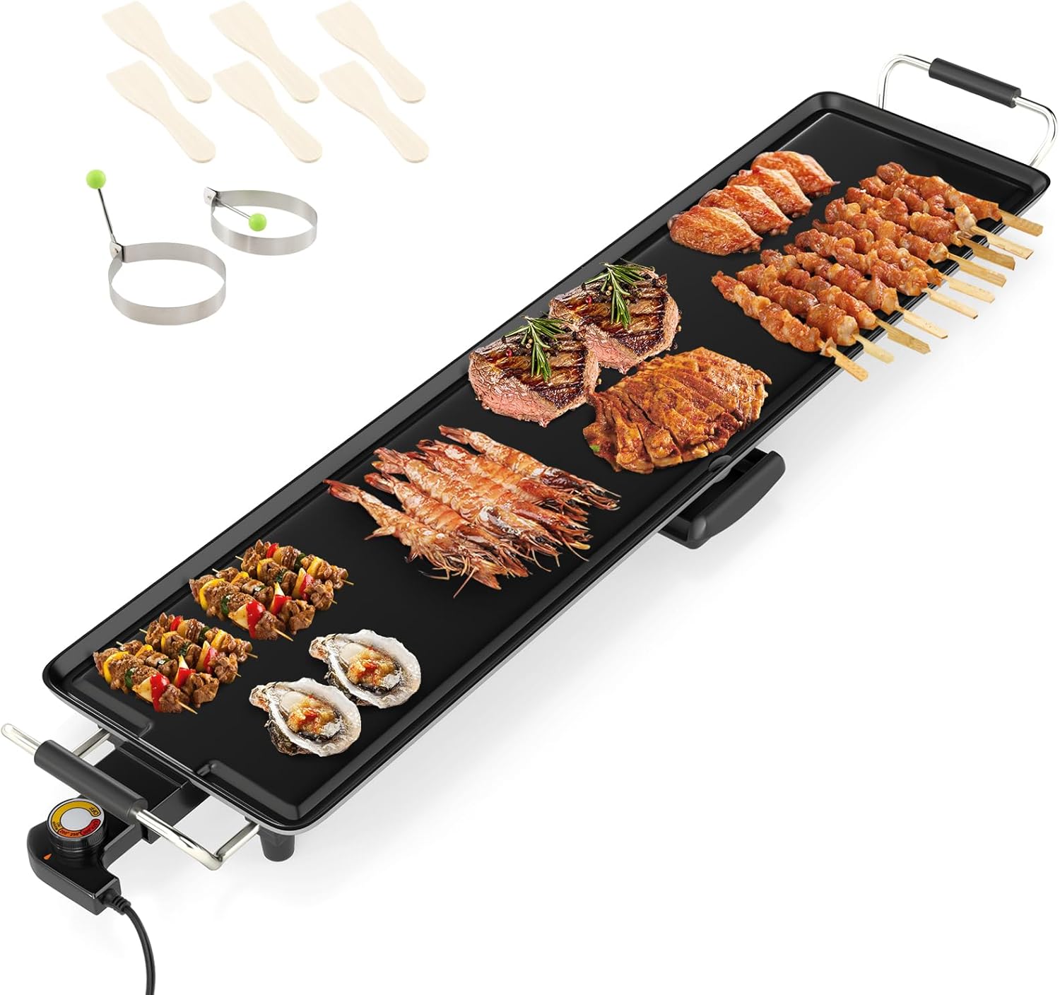 GOPLUS - plancha électrique XXL - 94x25cm - 1800W, thermostat réglable, grande capacité 8 personnes