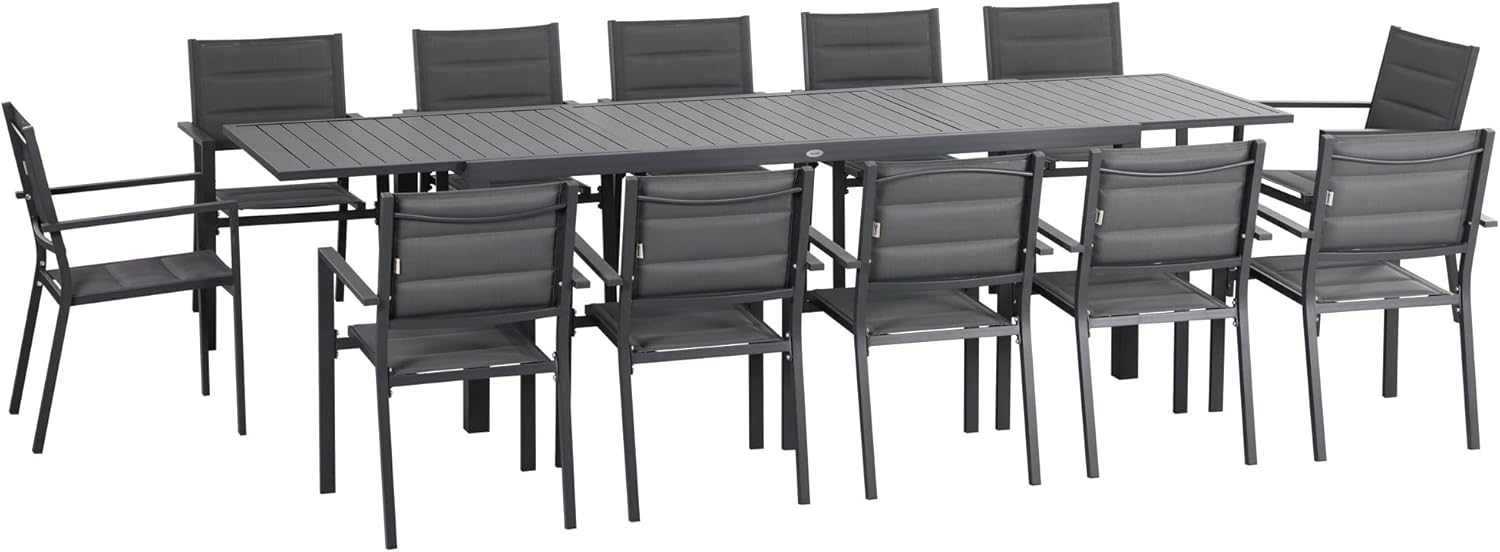 Outsunny - Salon de jardin alu textilène extensible - 200/300x90x75cm - 12 chaises empilables