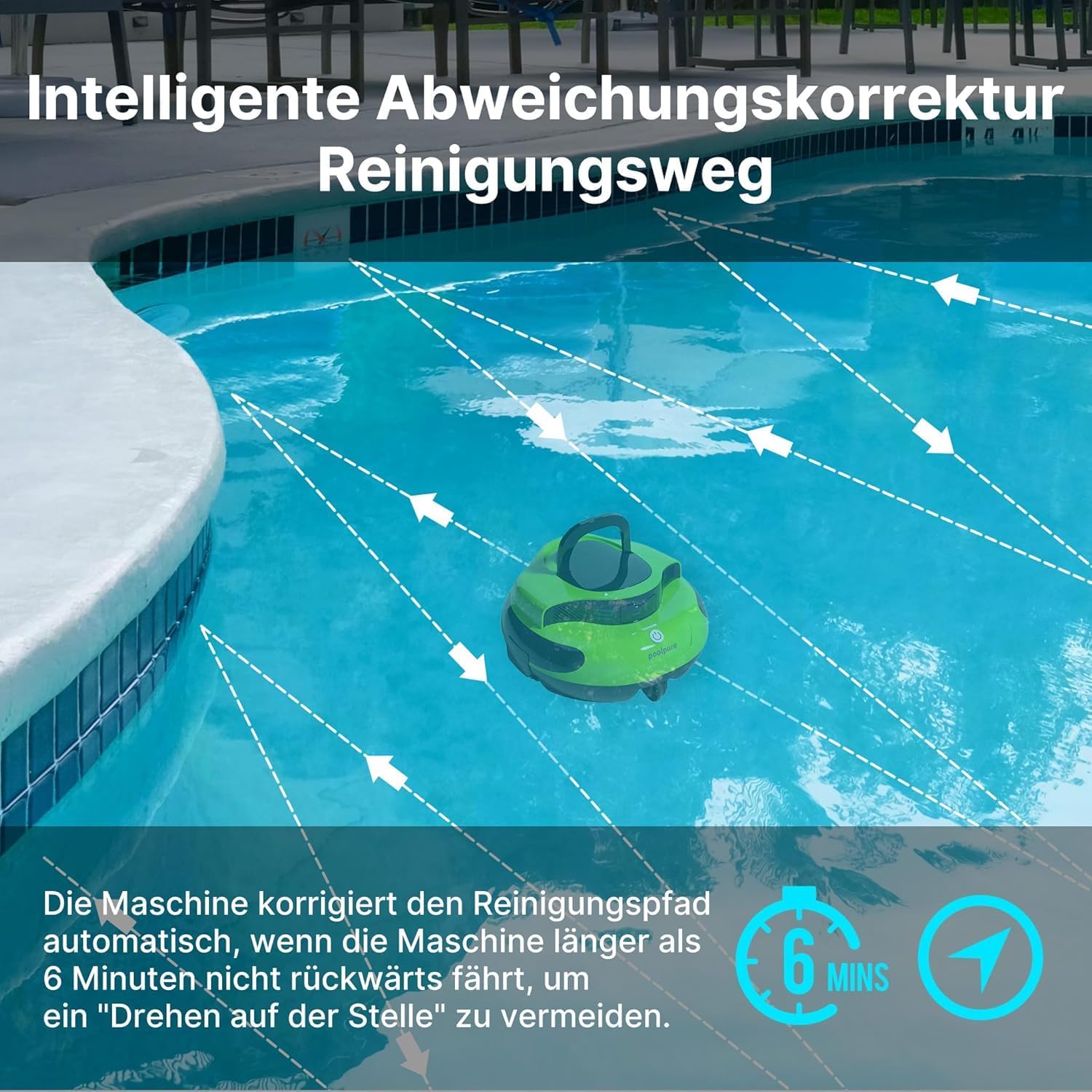 POOLPURE - aspirateur piscine sans fil - 5000mAh, double moteur, LED, 90m², IPX8