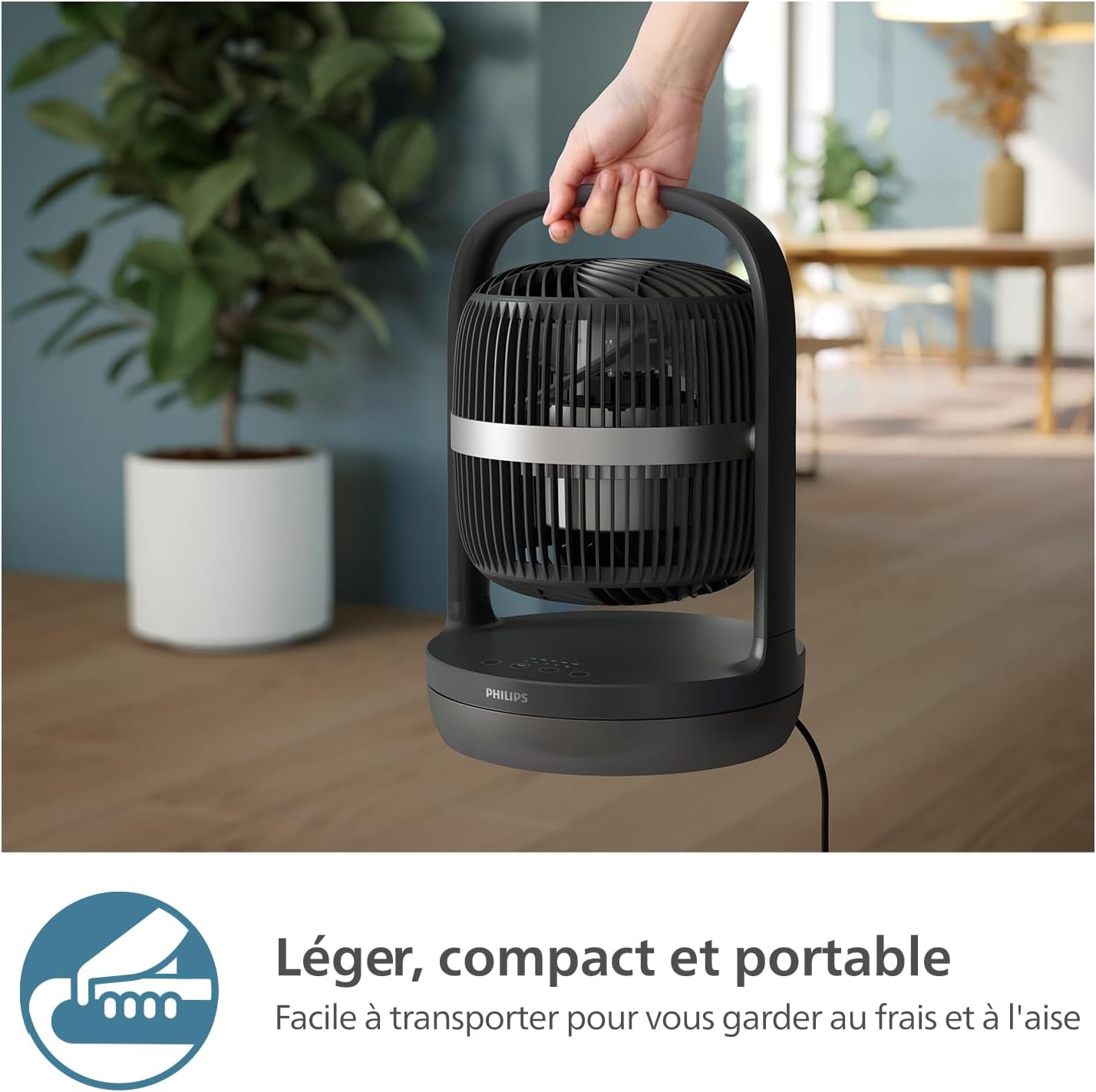 Philips Ventilateur de Table Oscillant Série 3000. Puissant & Silencieux Technologie SilentWings. 23dB. Circulation de l'air. Réglable à 180°. Pour Chambre, Maison et Bureau. Noir (CX3050/01)