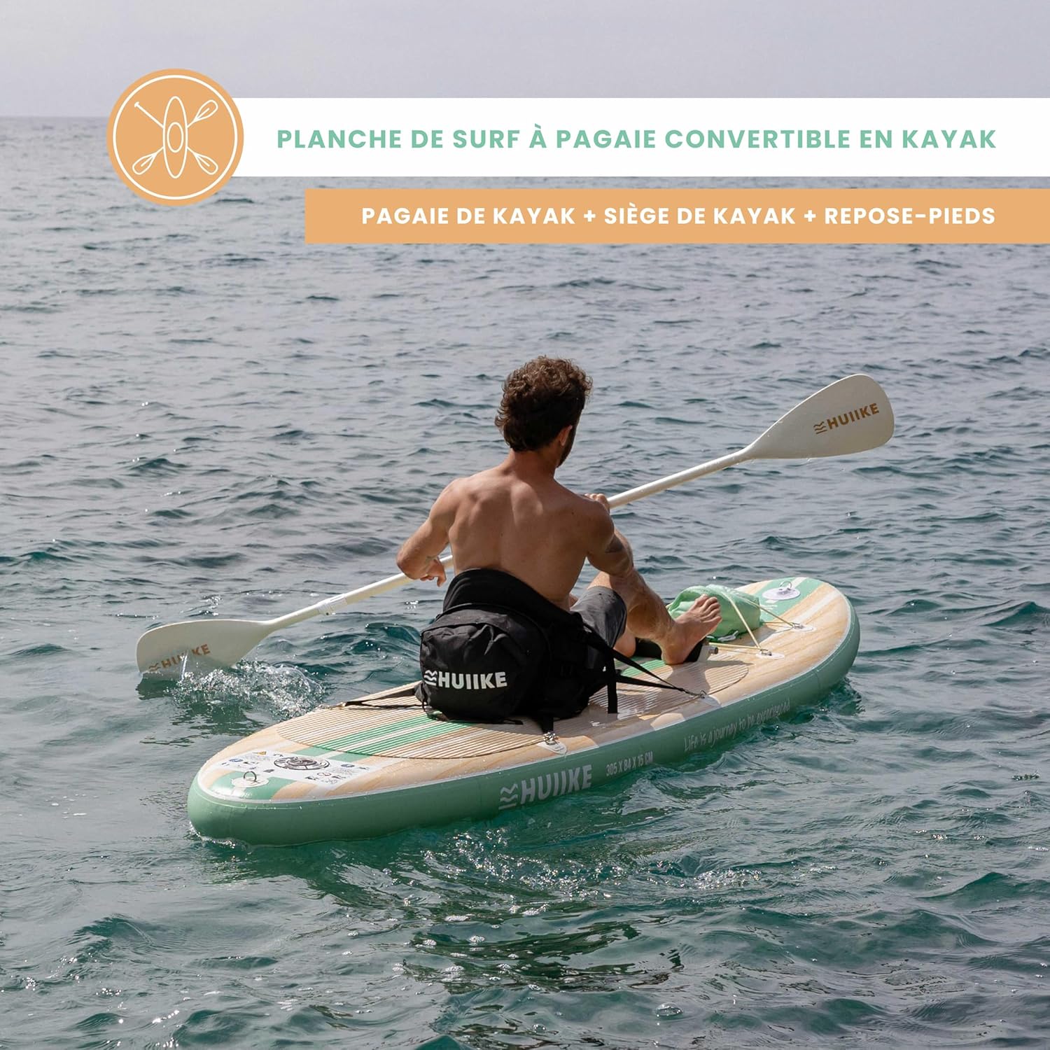 HUIIKE Paddle Gonflable Adulte avec Accessoires Inclus, Pagaie, Ailerons, Pompe. Planche de Stand Up Paddle Grande Stabilité et Résistance. 305 x 84 x 15 cm, Jusqu'à 130 kg