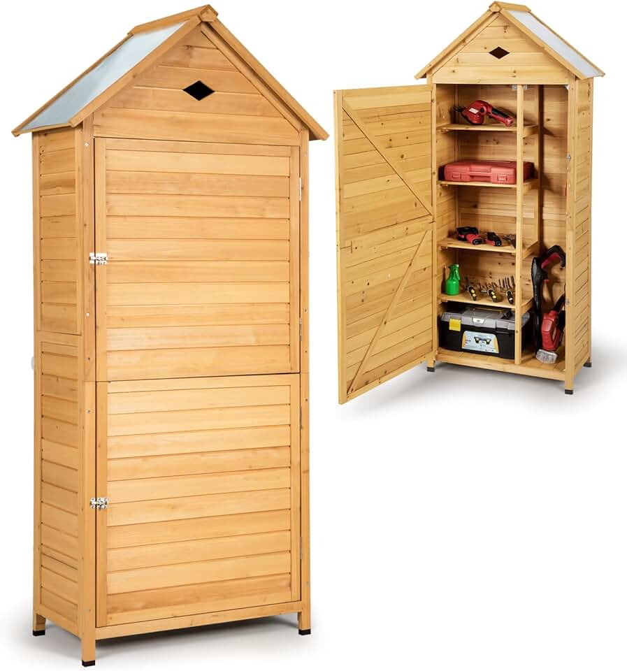GOPLUS - abri de jardin bois 70x35x176cm, 5 étagères, porte verrouillable