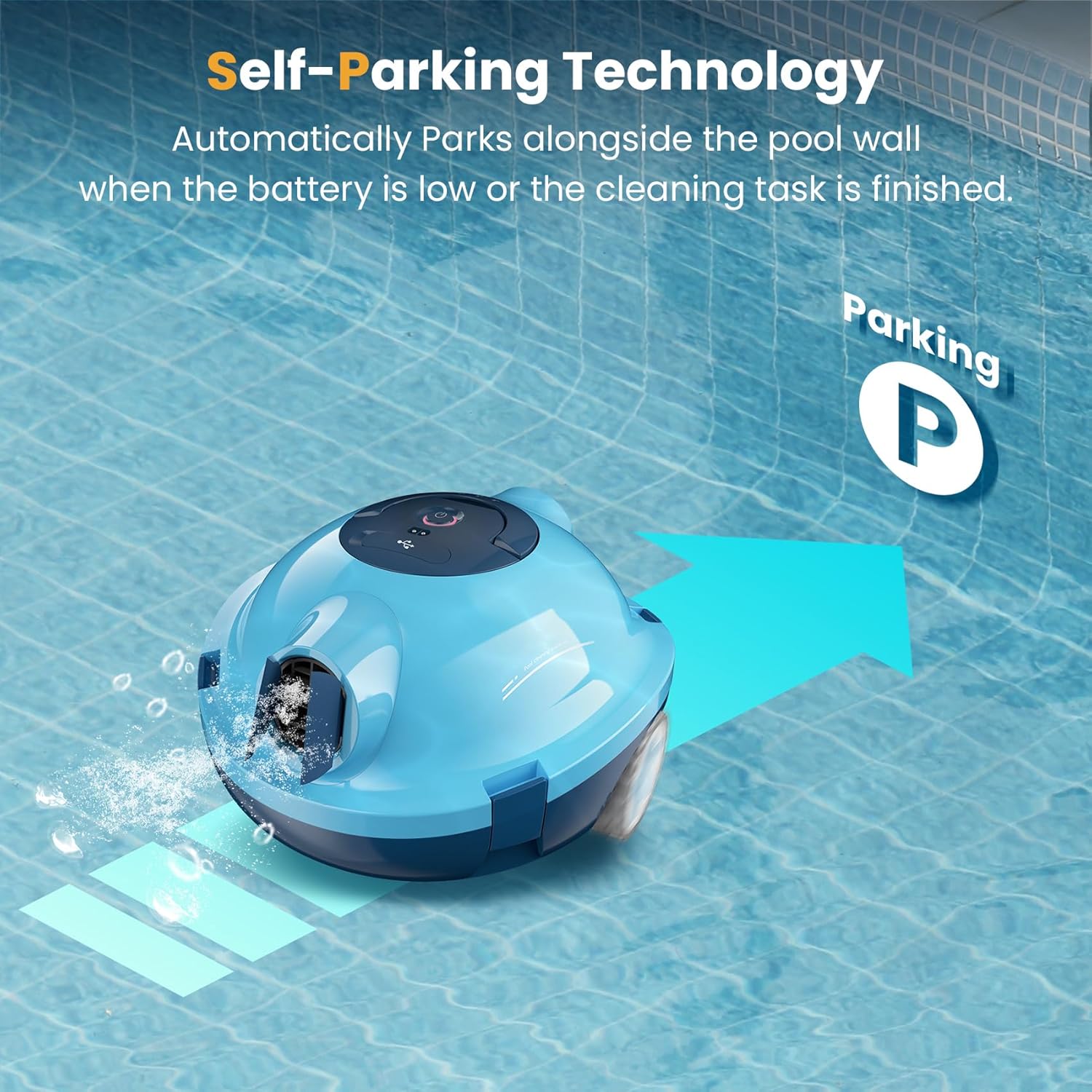 MEDOXA Robot Nettoyeur de Piscine sans Fil, aspirateur de Piscine Automatique, 120 Minutes d'autonomie, Auto-stationnement, Robot Piscine jusqu'à 100 m²（Bleu Seulement 15 en Stock）