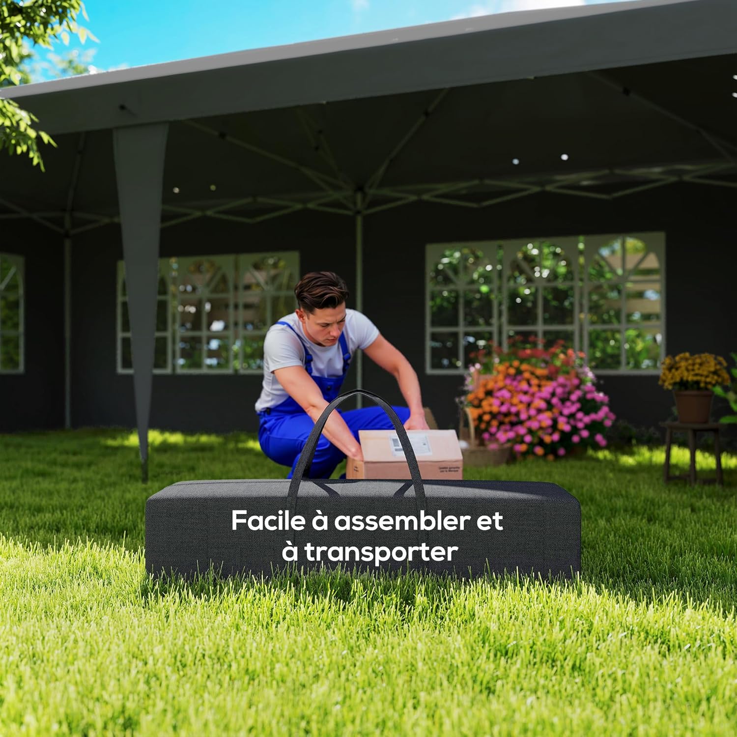 Outsunny - Tonnelle pliante pop-up 3x6m - 3 côtés amovibles, sac de transport, piquets, noir