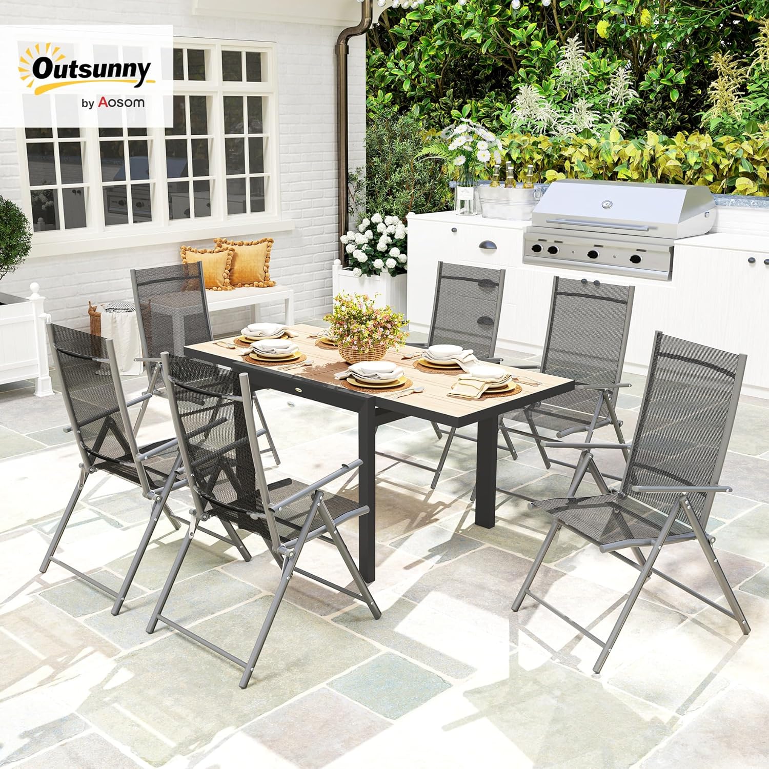 Outsunny - Table extensible aluminium - 80/160x80 cm - résistante, antidérapante, usage extérieur
