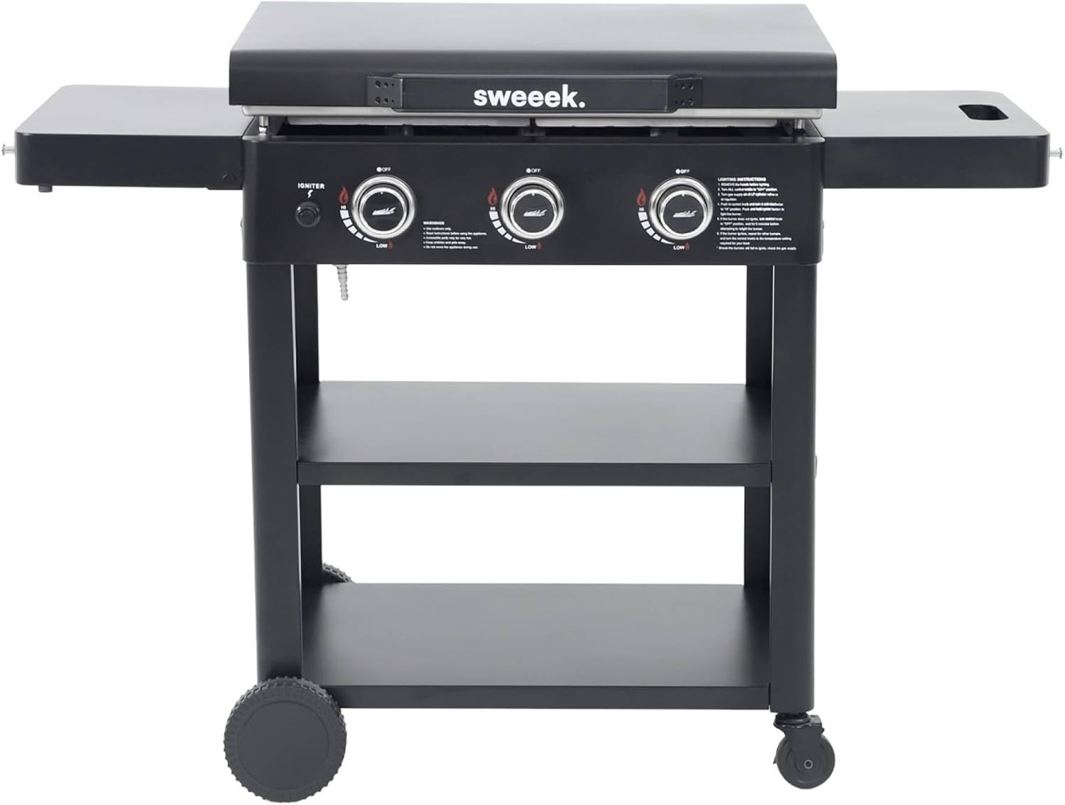 sweeek - Raoul série - 3 brûleurs inox, chariot noir - 12kW