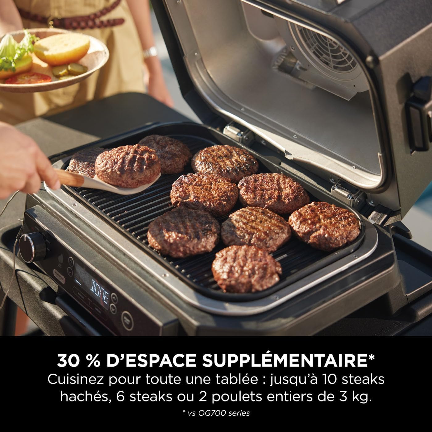 Ninja - Barbecue électrique Pro XL portable - Smart Cook, air fryer, thermomètre, fumoir, granulés Woodfire - OG850EU