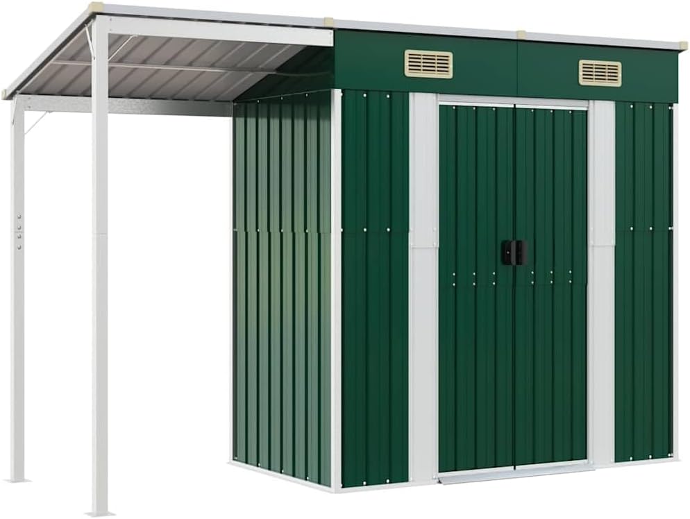 Générique Abri de Jardin avec Toit prolongé Vert 277x107x181 cm Acier, Maison & Jardin, Pelouses & Jardins, Vie en extérieur, Structures extérieures, Cabanes & abris de Jardin, Vert, (Poids 41.56KG)
