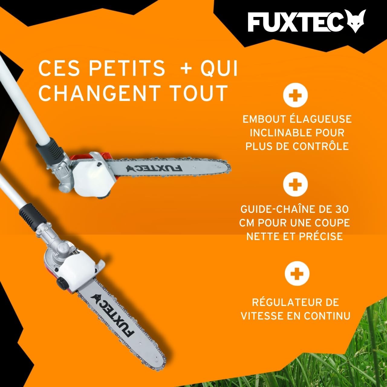 Fuxtec Débroussailleuse Thermique Multifonction 5en1 Multitool FX-MT252ER Easy Starter 3CV 52 cm³, Moteur 2 Temps, Élagueuse Inclinable Taille Haie Coupe Bordure avec Fil ou Lame 1 Mètre Rallonge