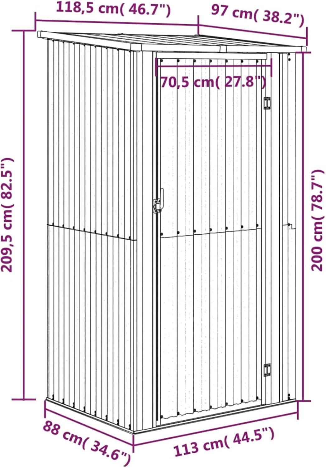Homgoday Abri de jardin en acier galvanisé anthracite 118,5 x 97 x 209,5 cm