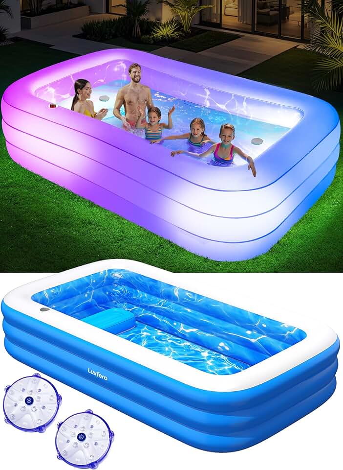 Luxfero – Piscine Gonflable avec siège, 280x160x50 cm, lumières, 1400L