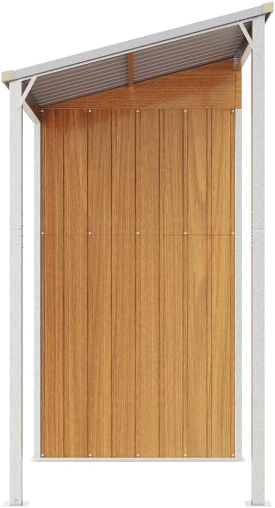 vidaXL Abri de Jardin avec Toit Prolongé, Cabane à Outils avec Poignées, Remise à Outils, Abri de Rangement Terrasse, Marron Clair 277x107x181 cm Acier