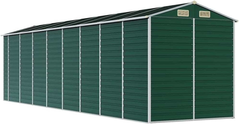 vidaXL Abri de Jardin, Cabane à Outils avec Poignées, Remise à Outils avec Toit Inclinable, Abri de Rangement Terrasse, Vert 191x725x198 cm Acier Galvanisé